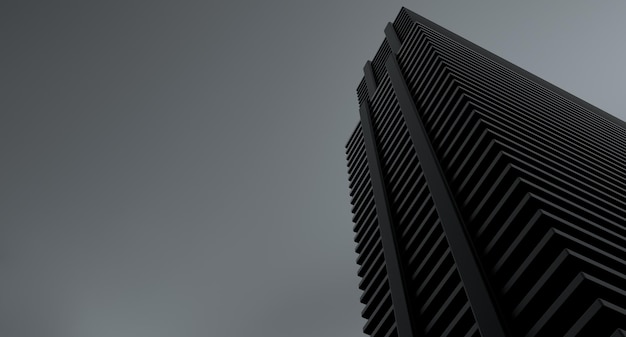 Widok z góry ciemny budynek highrise na tle ponurego szaroniebieskiego Wieżowiec highrise abstrakcyjna budowa 3D render