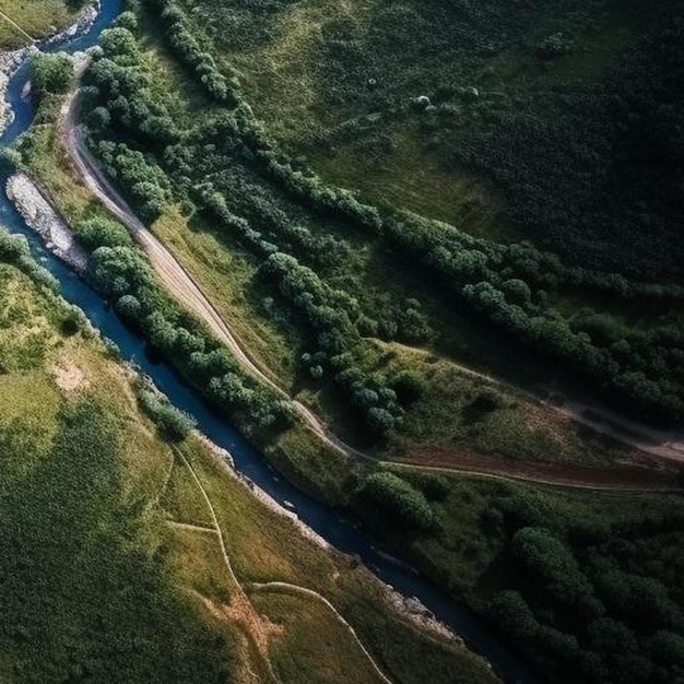 Zdjęcie widok z góry czerwonego balonu na gorące powietrze pływającego nad zboczem góry