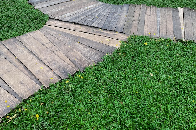 Widok z góry drewniany łącznik chodnik trawa pole tekstura tło strzał z góry abstrakcyjne tło