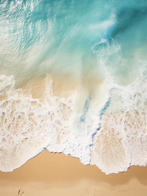 Widok z góry fal rozbijających się na piaszczystej plaży z powietrza