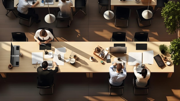 Widok z góry grupy ludzi biznesu siedzących przy stole w biurze