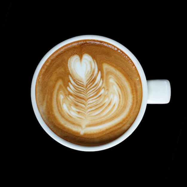 Widok z góry kawa latte art na czarnym tle