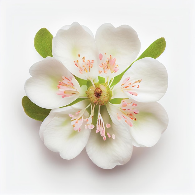 Widok z góry kwiat jabłoni wyizolowany na białym tle odpowiedni do użycia na kartach walentynkowych