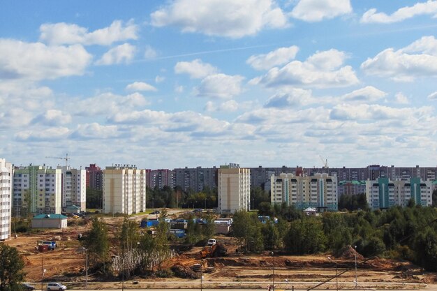 Widok Z Góry Na Drzewa I Wysokie Domy