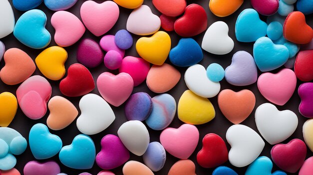 Zdjęcie widok z góry na kilka cukierkowych serc w kształcie konfetti na białym tle generacyjna sztuczna inteligencja
