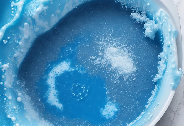 Widok z góry na niebieską piankę do kąpieli w wodzie