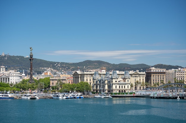 Widok Z Góry Na Port Vell W Barcelonie Z Zadokowanymi Statkami Barcelona Hiszpania