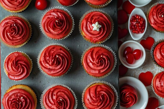 Zdjęcie widok z góry na pyszne czerwone cupcakes ar c v