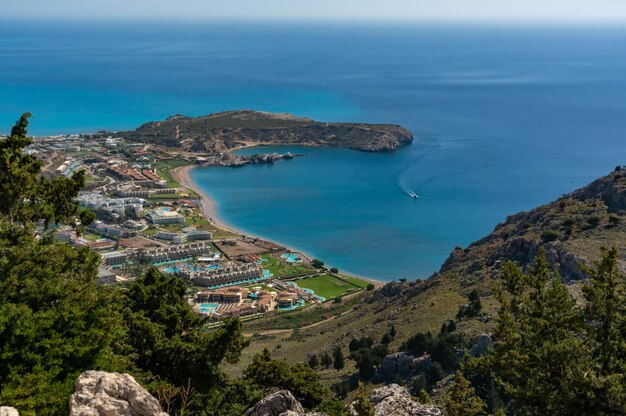 Widok Z Góry Na Zatokę Z Plażami Rodos Grecja