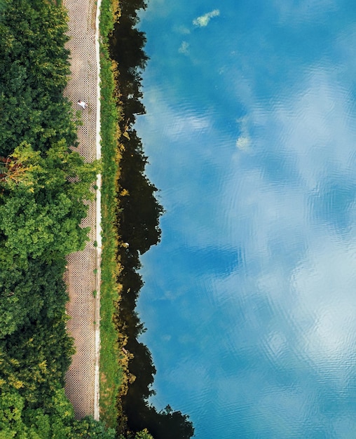 Widok z góry na zielony park i dron wodny