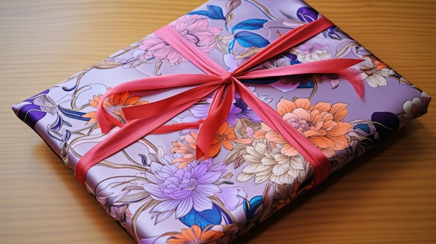 Zdjęcie widok z góry pakiet furoshiki z kwiatami