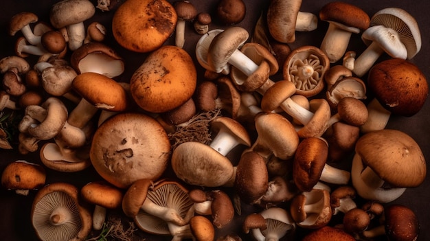Widok z góry pełnej klatki świeżych grzybów jadalnych jako tło reprezentujące koncepcję zdrowej żywności