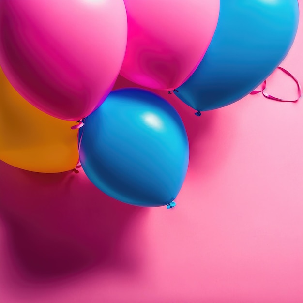Widok z góry różowy odcień prezentu w pudełku i różowa grafika generatywna balonów autorstwa AI