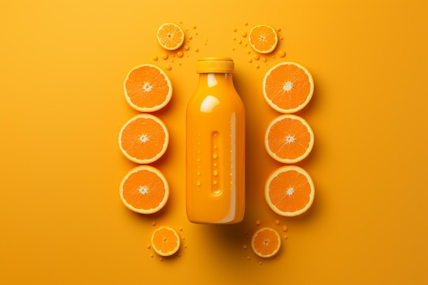 Widok z góry sok pomarańczowy w butelce