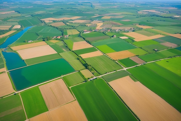 Widok z góry z drona na typową europejską wiejską wioskę rolniczą