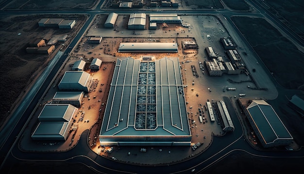 Widok z góry z lotu ptaka stacji fabrycznej zbiornika paliwa rafinerii ropy naftowej Generative AI