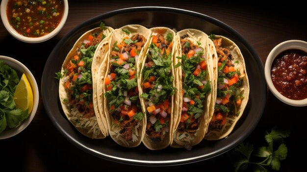 Zdjęcie widok z góry zdjęcie meksykańskich taco na białym tle