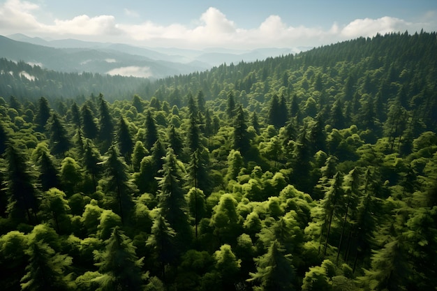 Widok z lotu ptaka drzewo leśne Ekosystem lasów deszczowych i koncepcja zdrowego środowiska Generowanie sztucznej inteligencji