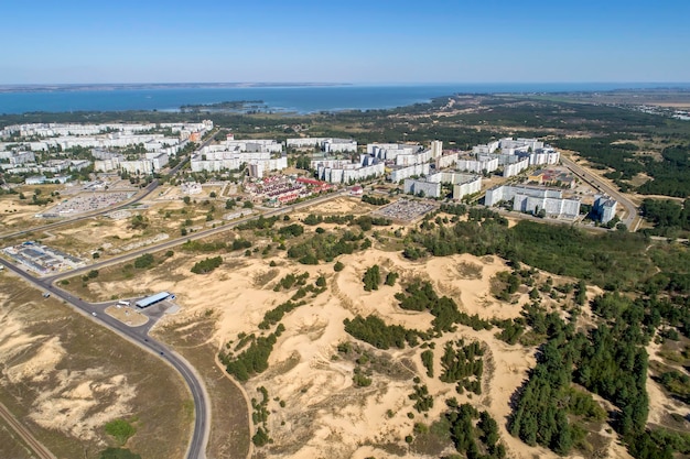 Widok z lotu ptaka Energodar Ukraina Satelitarne miasto najbardziej atomowej elektrowni w Europie Zdjęcia lotnicze