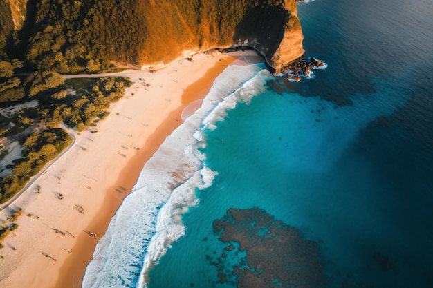 Widok z lotu ptaka fotografii plaży Kelingking