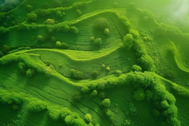 Widok z lotu ptaka generatywnego zielonego pola Ai