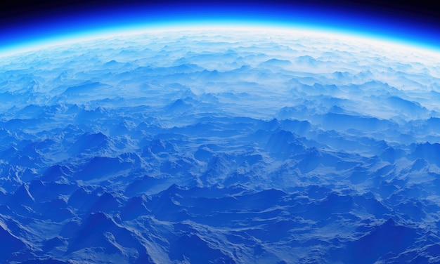 Zdjęcie widok z lotu ptaka górskiej planety z orbity 3d renderowania tła