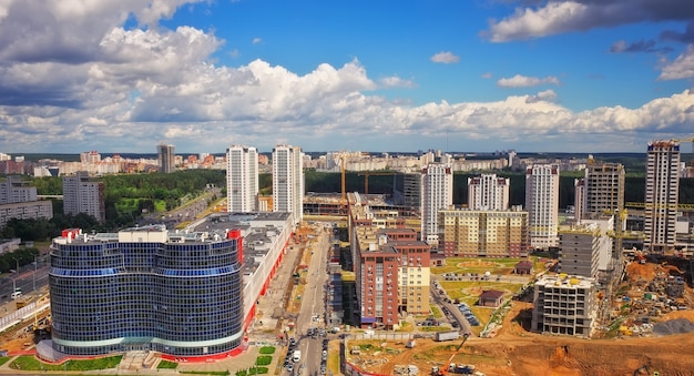 Widok Z Lotu Ptaka, Gród Mińsk, Białoruś. Budowa Nowych Wieżowców