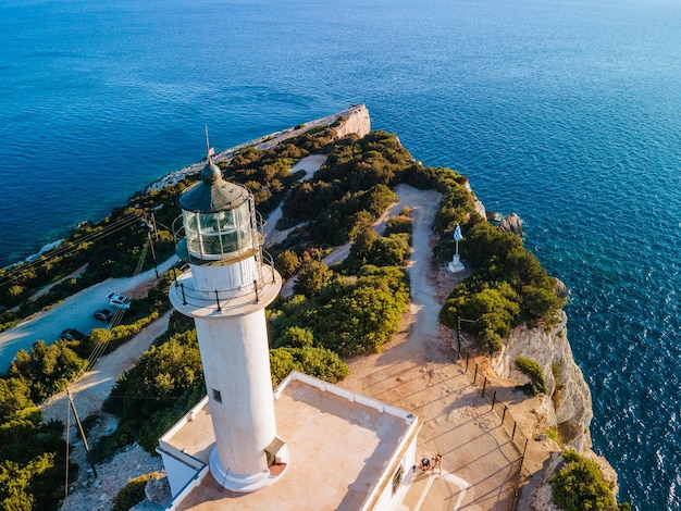 Widok z lotu ptaka latarni morskiej lefkada podróży punkt orientacyjny lato Grecja