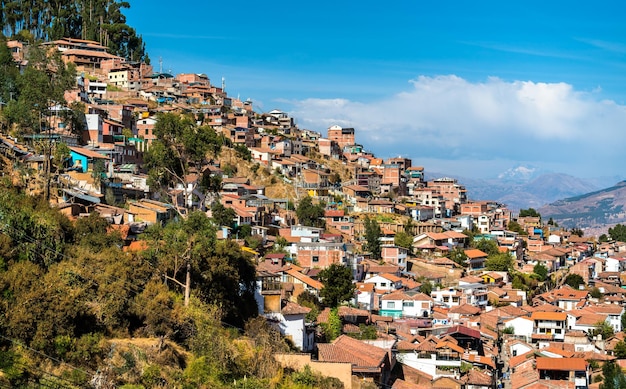 Widok z lotu ptaka na cusco w peru