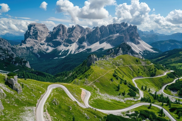 Widok z lotu ptaka na drogę Snake z Cortina dAmpezzo do Passo Giau Dolomites we Włoszech