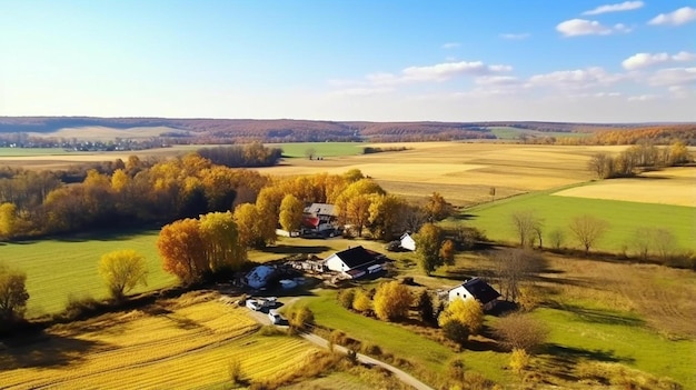widok z lotu ptaka na farmę na wsi