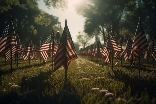 Widok z lotu ptaka na groby amerykańskiego bohatera Memorial Day