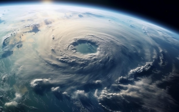 Widok z lotu ptaka na huragan z kosmosu Potężna burza i ziemska furia generująca sztuczną inteligencję