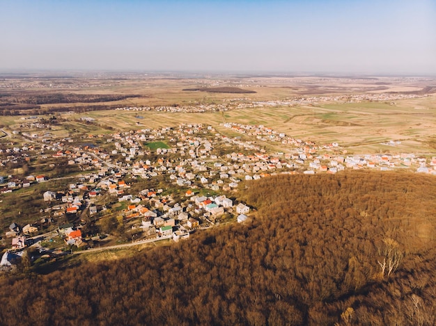 Widok z lotu ptaka na las i wioskę