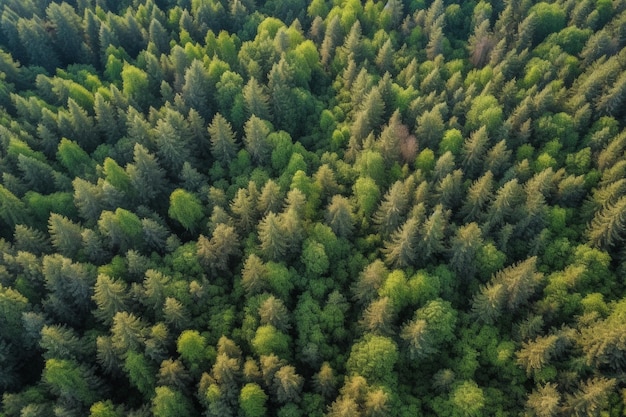 Widok z lotu ptaka na las z zielonymi drzewami