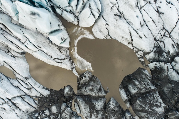 Widok z lotu ptaka na lodowiec Flaajokull w parku narodowym Vatnajokull w Islandii