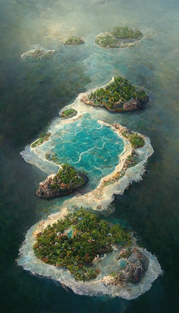 Widok z lotu ptaka na małe egzotyczne wyspy atolu na otwartym morzu oceanicznym Piękna przyroda ilustracja 3D