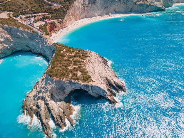 Widok Z Lotu Ptaka Na Plażę Porto Katsiki Na Wyspie Lefkada