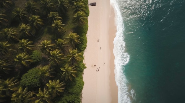 Widok z lotu ptaka na plażę z palmami i plażą