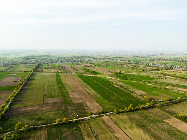 Widok z lotu ptaka na pola wiosną