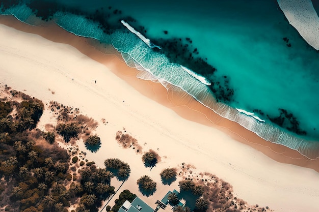 Widok Z Lotu Ptaka Na Rajską Plażę Z Palmami I Turkusową Wodą Generative Ai