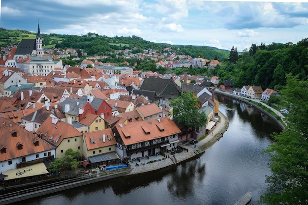 Widok z lotu ptaka na stare miasto Cesky Krumlov Czechy