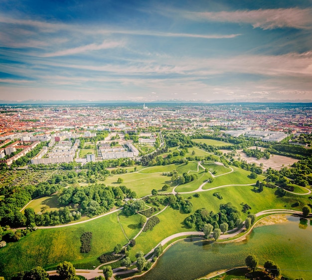 Widok z lotu ptaka Olympiapark Monachium Bawaria Niemcy