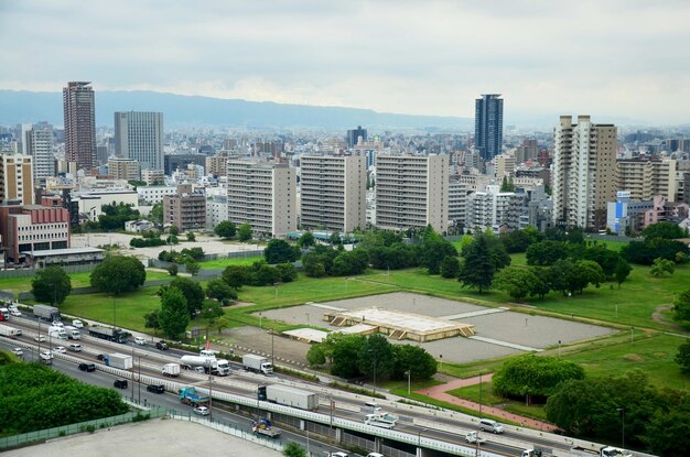 Widok Z Lotu Ptaka Panoramę Miasta Osaka W Okolicach Zamku Osaka 10 Lipca 2015 R. W Osace W Japonii