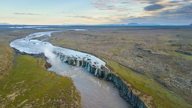 Widok z lotu ptaka Piękna Selfoss siklawa w Iceland