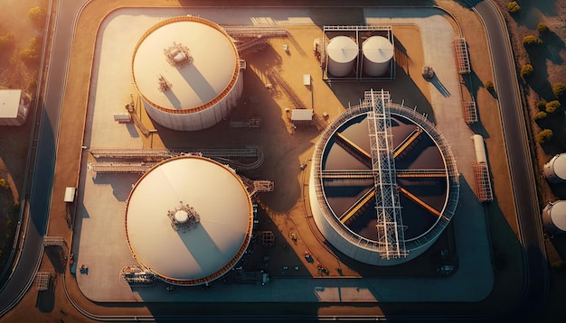 Widok z lotu ptaka stacji fabrycznej zbiornika paliwa rafinerii ropy naftowej Generative AI