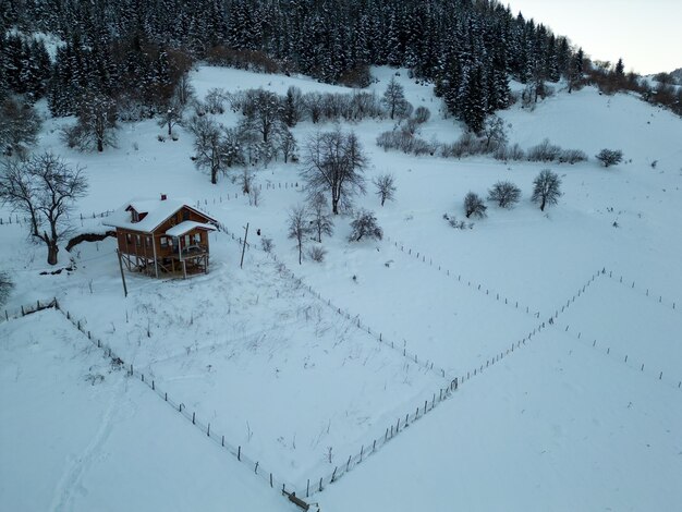 Widok z lotu ptaka Woodlands Blue Hour Winter Day w Giresun Turcja