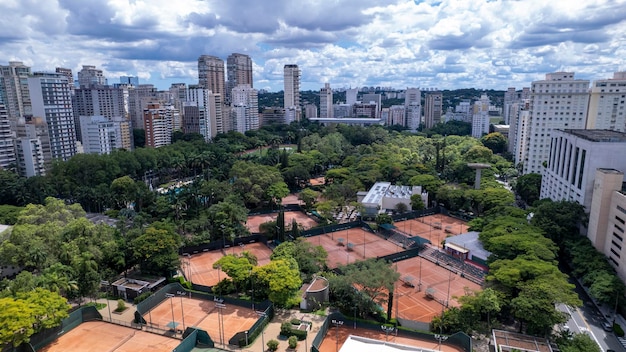 Widok z powietrza Avenida Brigadeiro Faria Lima Itaim Bibi Ikoniczne budynki handlowe w tle