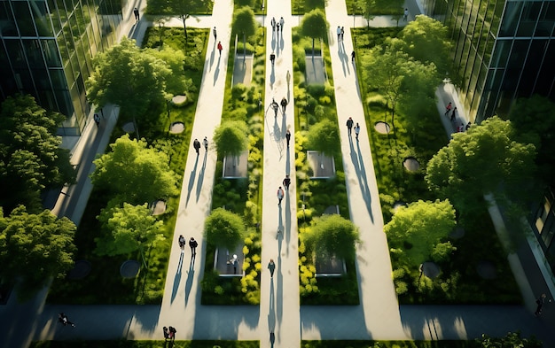 Zdjęcie widok z powietrza długiej prostokątnej zielonej ulicy