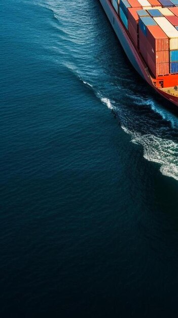 Zdjęcie widok z powietrza kontenerowy statek towarowy na oceanie